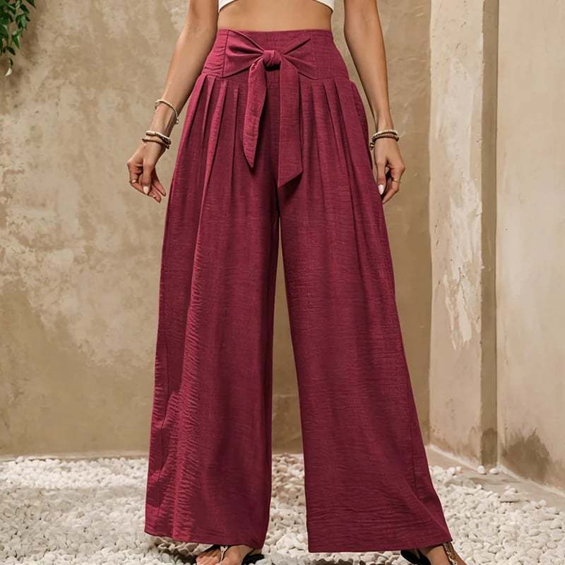 Women's High-Waisted Tie-Front Wide-Leg Pants