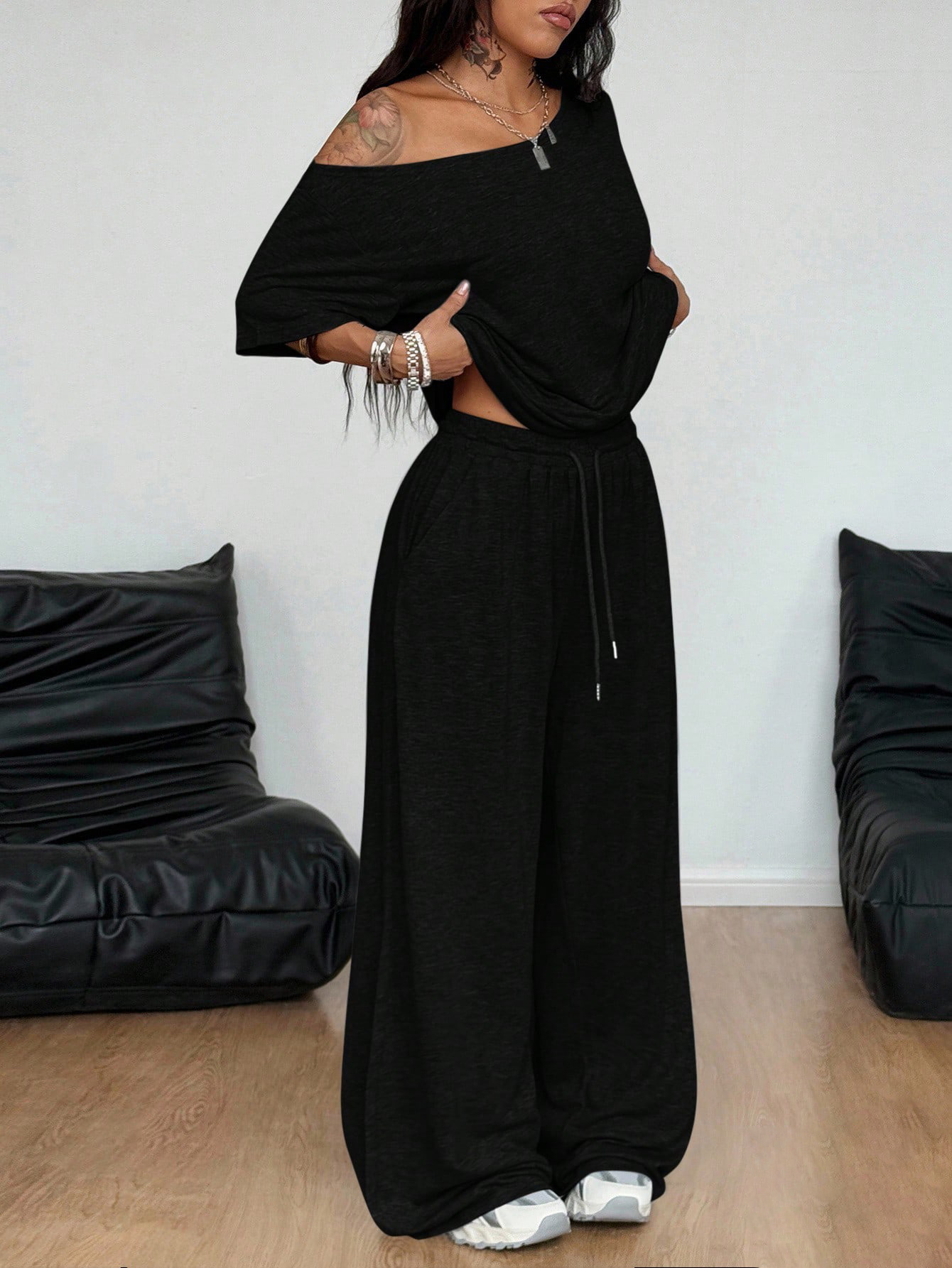 Women's Off-Shoulder Top & Pants 2-Piece Set
