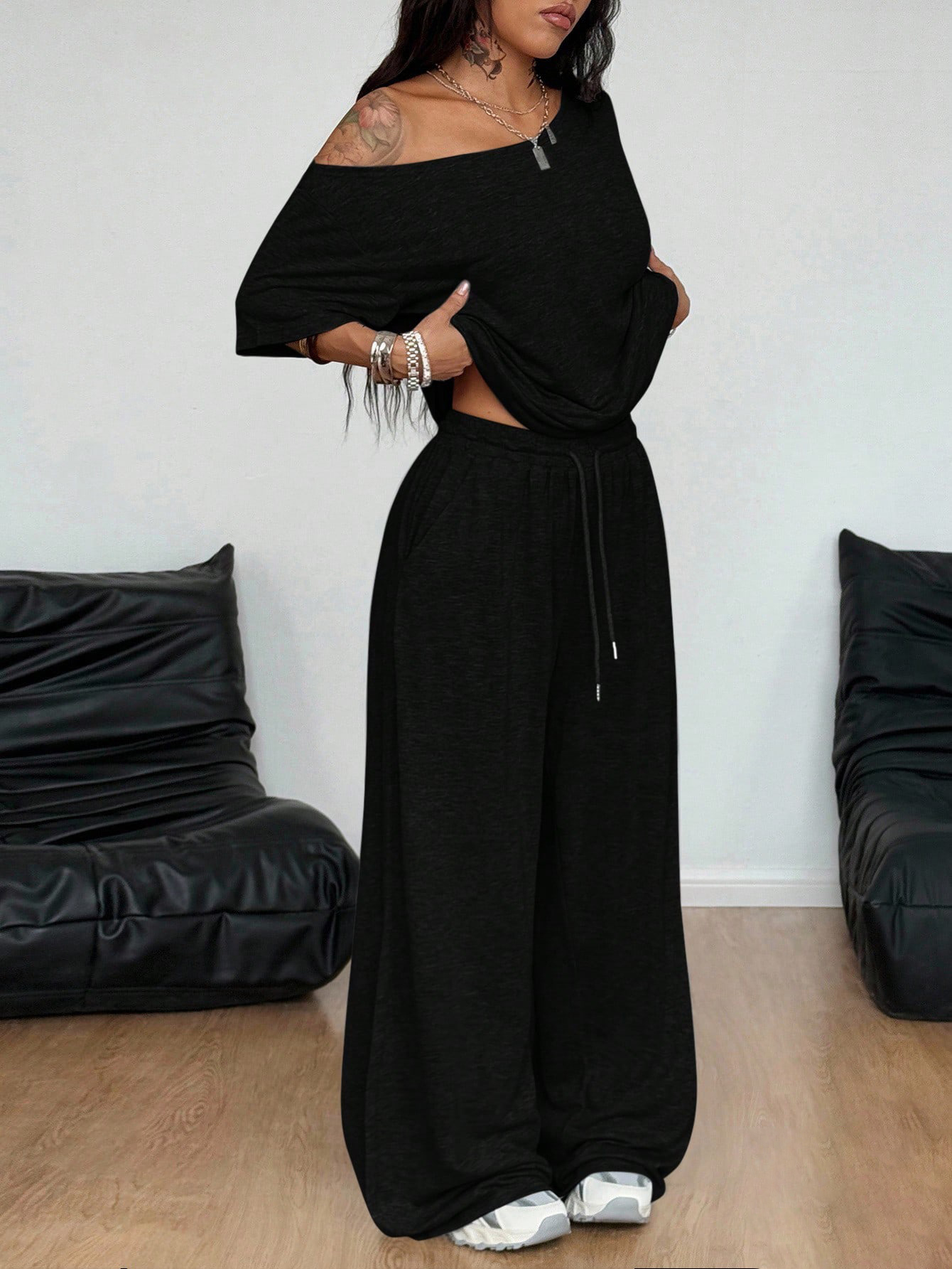 Women's Off-Shoulder Top & Pants 2-Piece Set