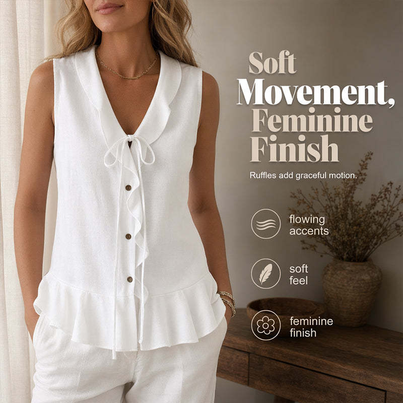 Women's Sleeveless Ruffle Trim V-Neck Top