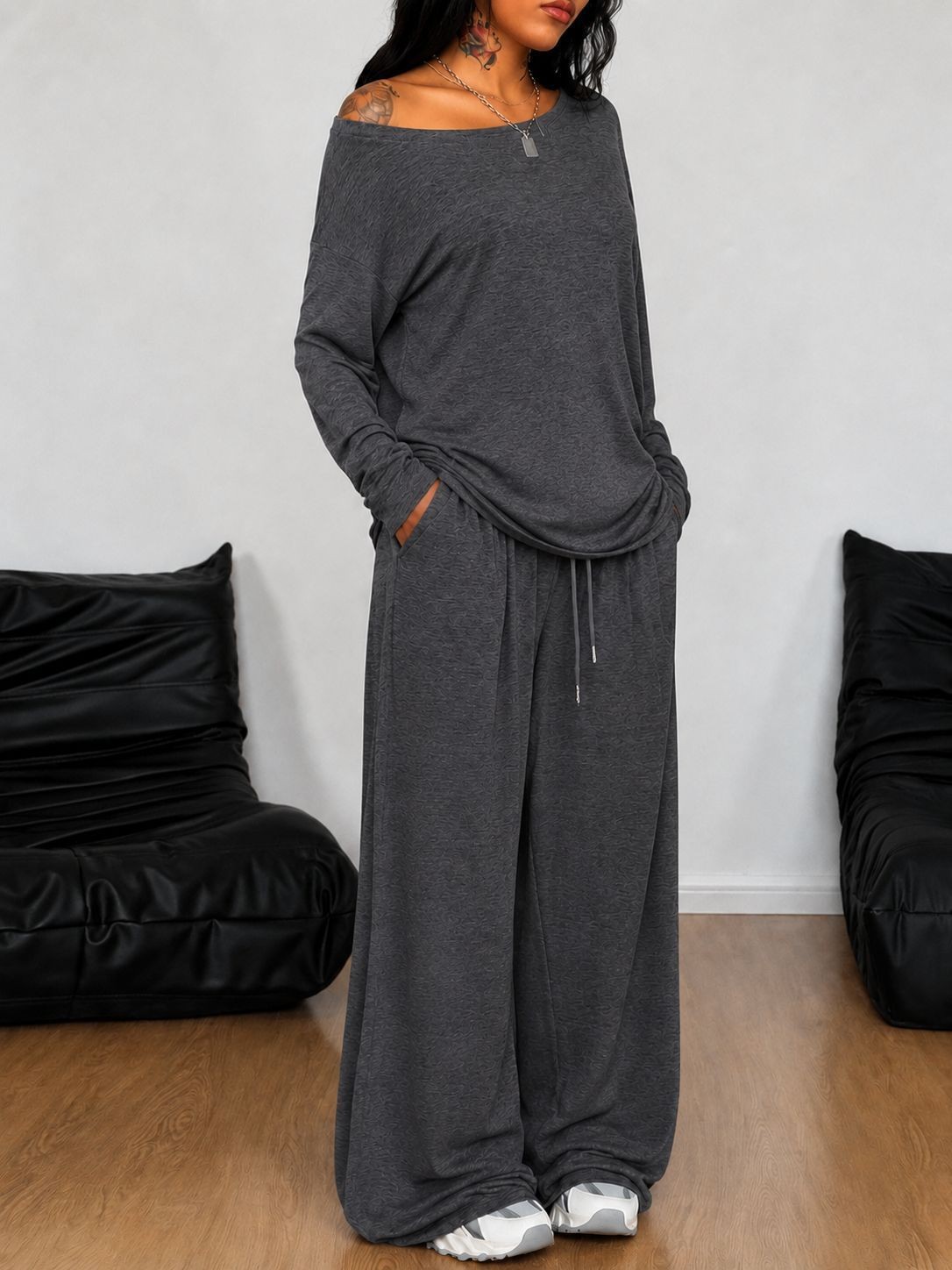 Women's Off-Shoulder Top & Pants 2-Piece Set