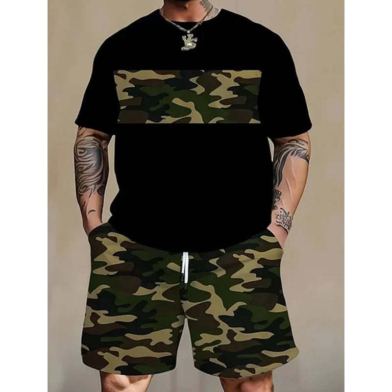 👕40% OFF!🩳Men's Camo Print T-Shirt & Shorts Set – Coordinated, Relaxed, Breathable 🌿