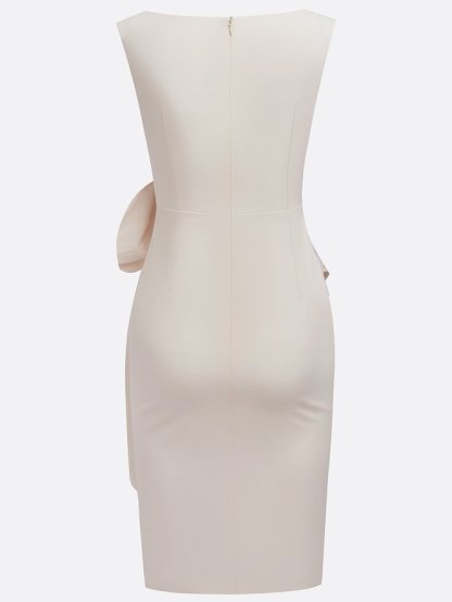White 3D Bow Sleeveless Sheath Midi Dress