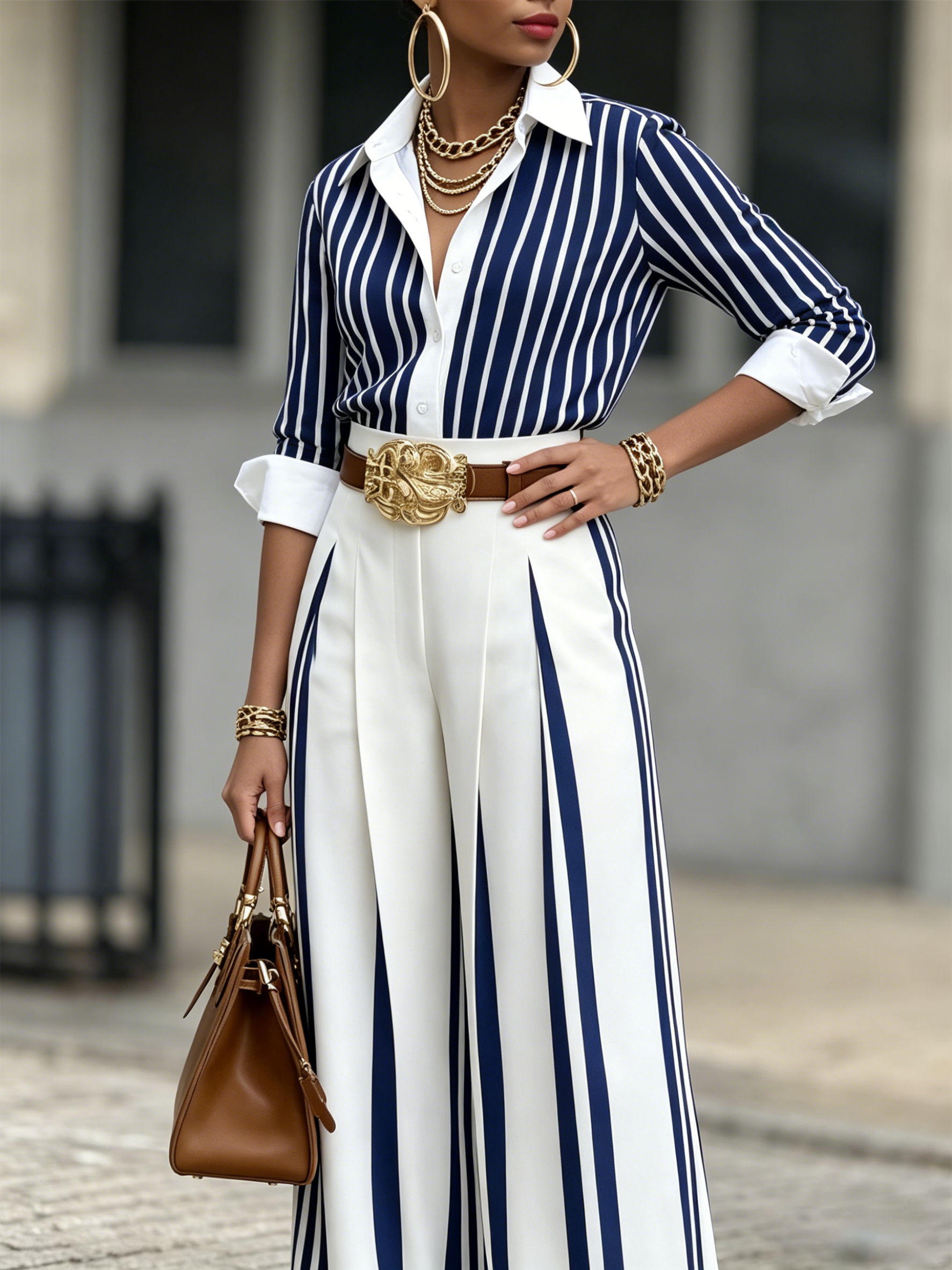 Monroe Striped Elegance Two-Piece Set