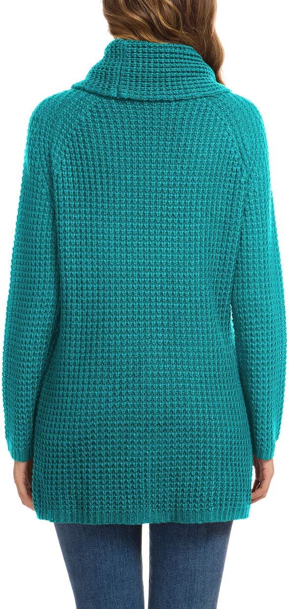 Women's Chunky Turtleneck Long Sleeve Asymmetric Hem Loose Knit Pullover Sweaters
