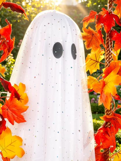 Halloween Decorations Hanging Ghost Decor with a Maple Leaf Swing Ghost Light
