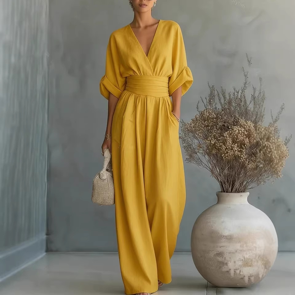 Elegant Vacation Casual Fashion V-neck Waist Jumpsuit