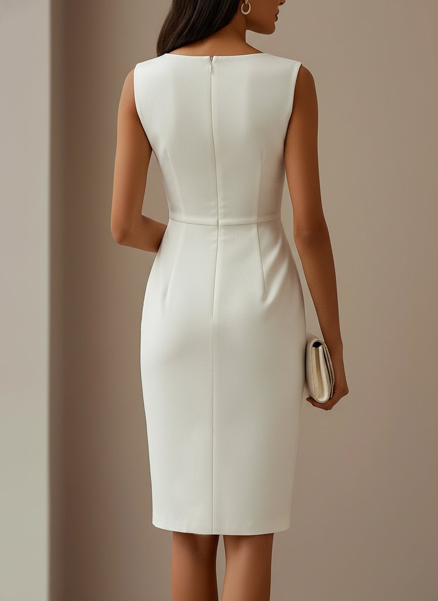 White 3D Bow Sleeveless Sheath Midi Dress