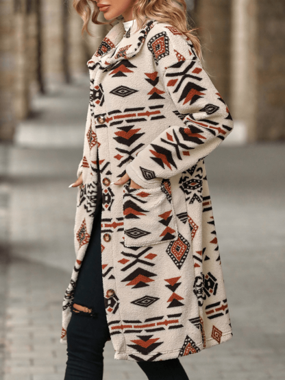 Vintage Geometric Long Sleeve Pocketed Cardigan Jacket