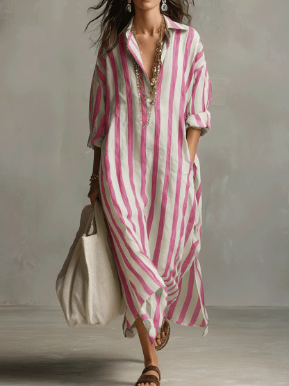 Elegant Long Shirt Dress Comfort Fit Button Down Maxi Dress Casual Lapel Collar Long Sleeve Dress