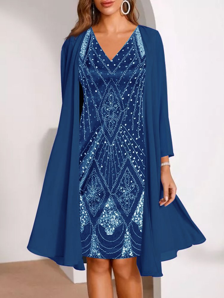 🔥Limited-Time Offer-Women's Long-Sleeve Printed Dress & Cardigan 2 Piece Set