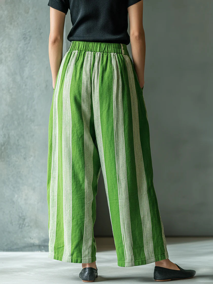 Effortless Striped Linen Wide-Leg Pants