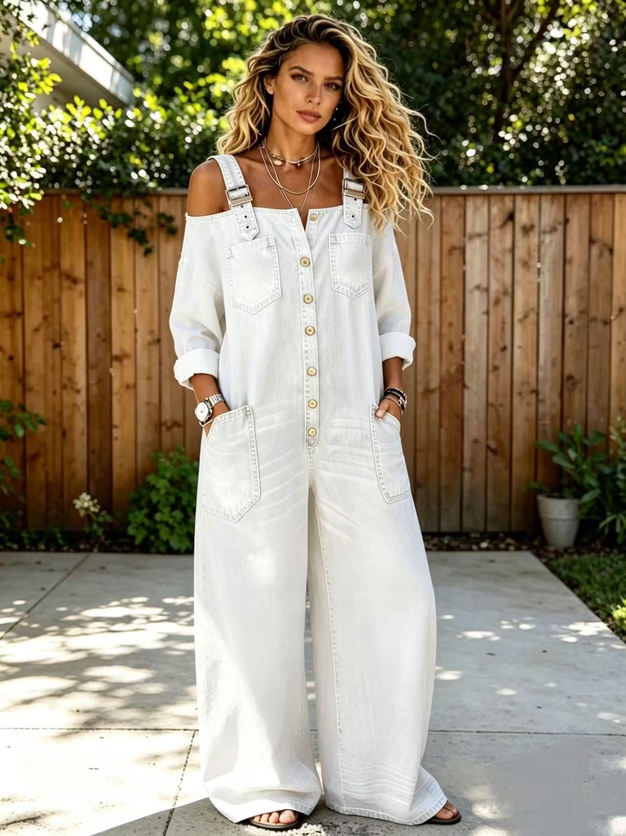 🔥Limited-time offer-Loose Fit Wide-Leg Overall Jumpsuit with Pockets