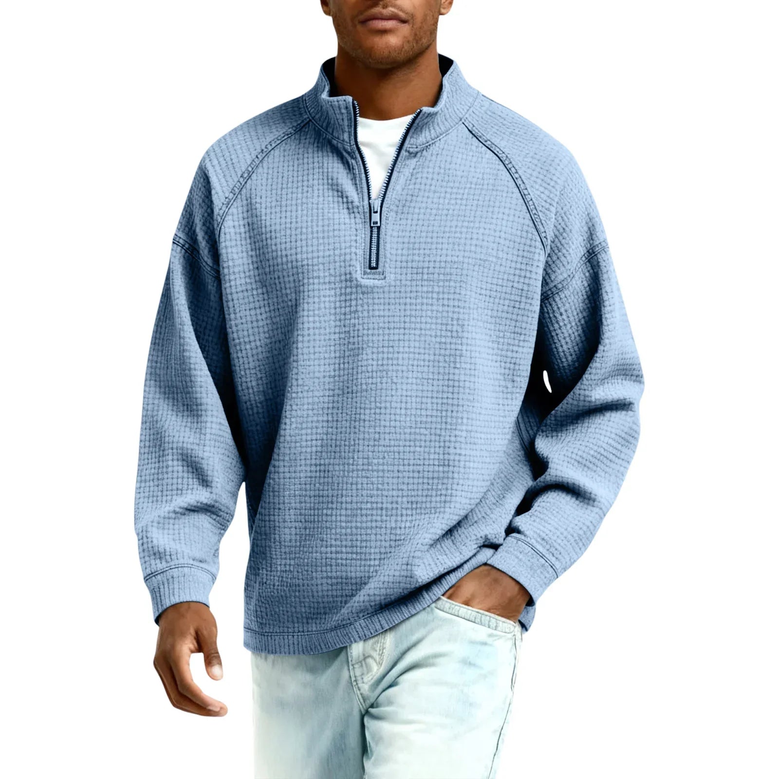 Textured Waffle-Knit Sweatshirt