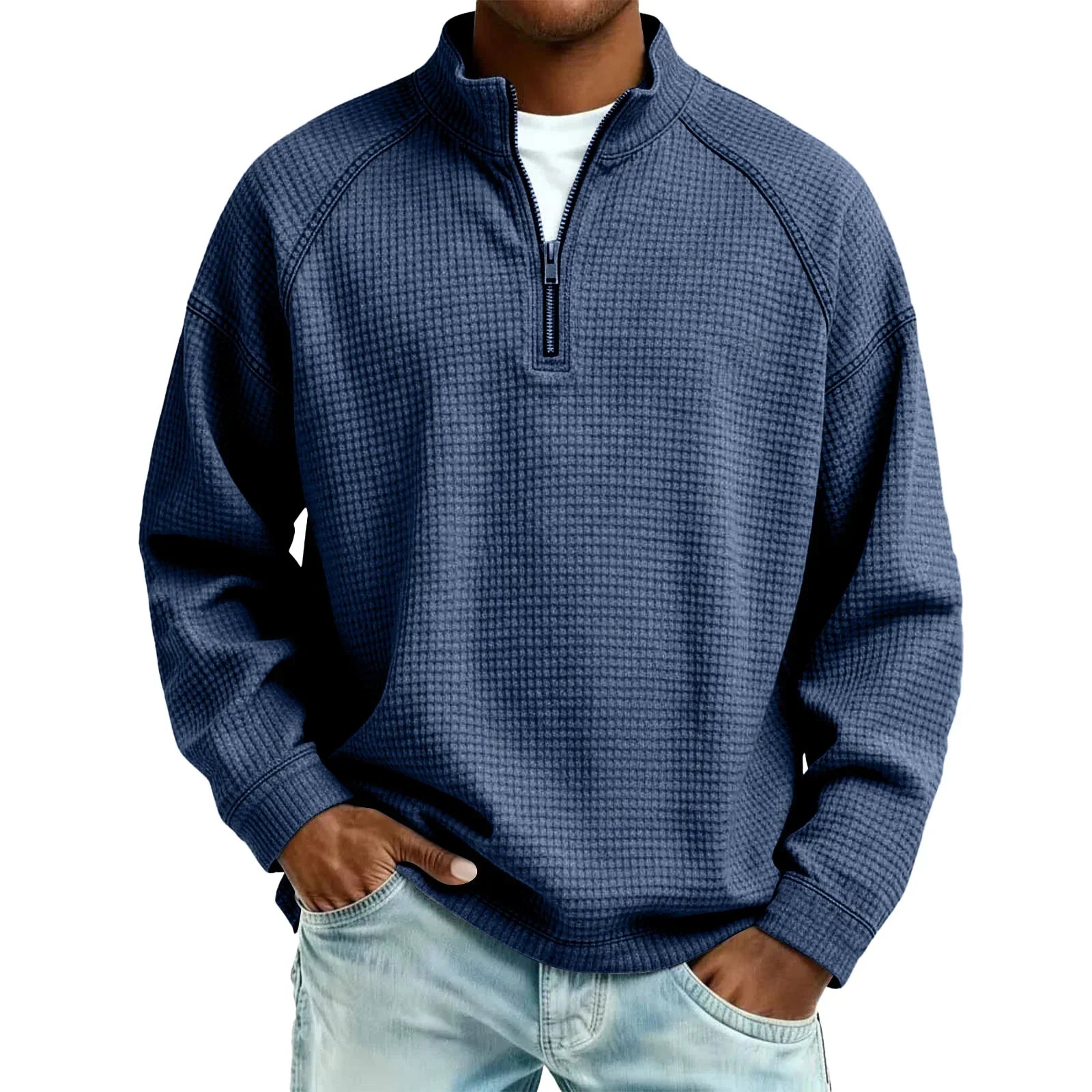 Textured Waffle-Knit Sweatshirt