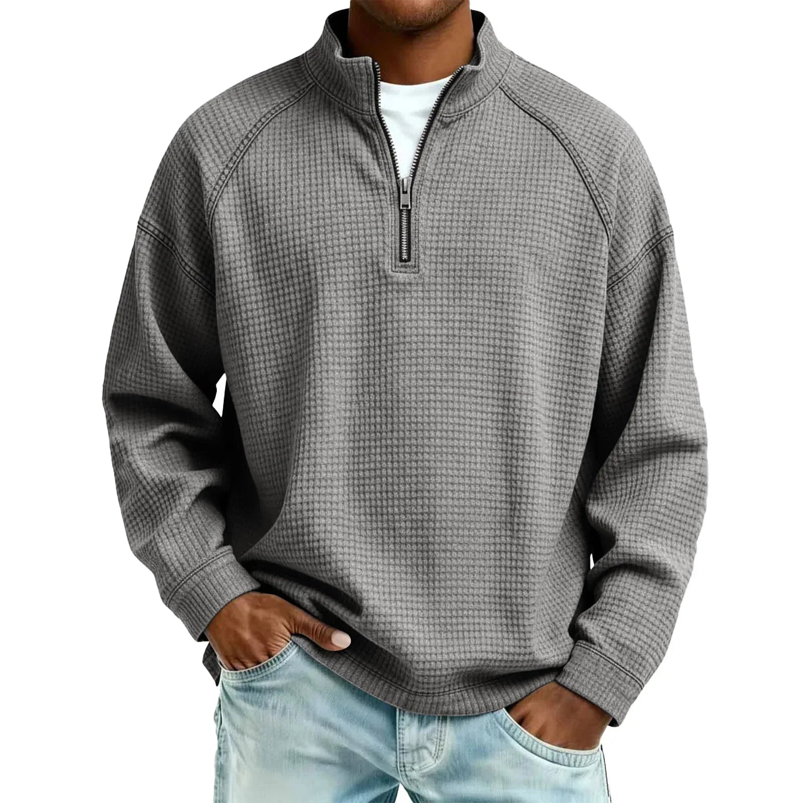 Textured Waffle-Knit Sweatshirt