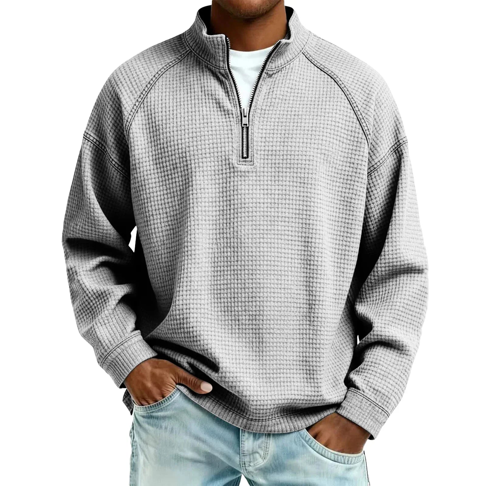 Textured Waffle-Knit Sweatshirt