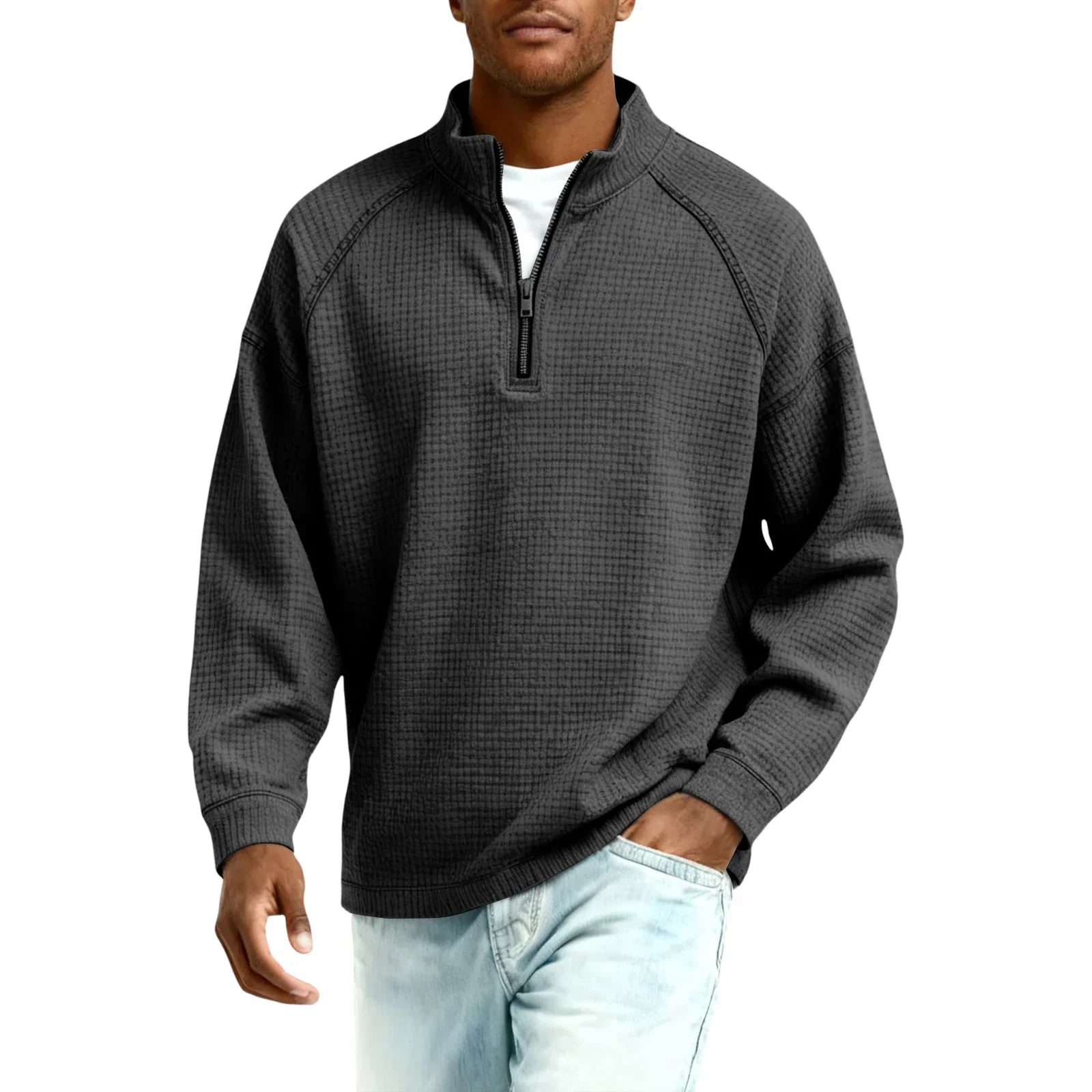 Textured Waffle-Knit Sweatshirt