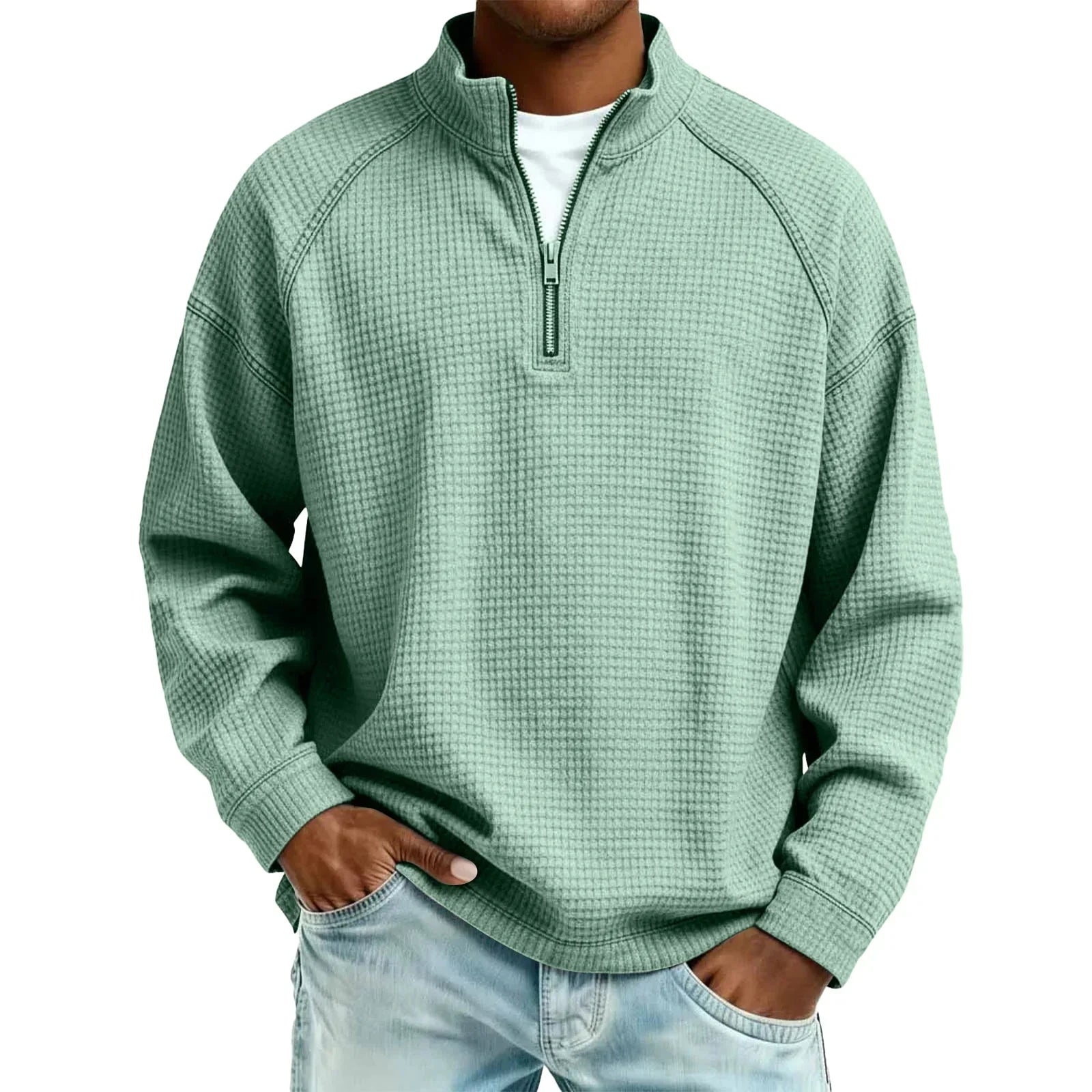 Textured Waffle-Knit Sweatshirt