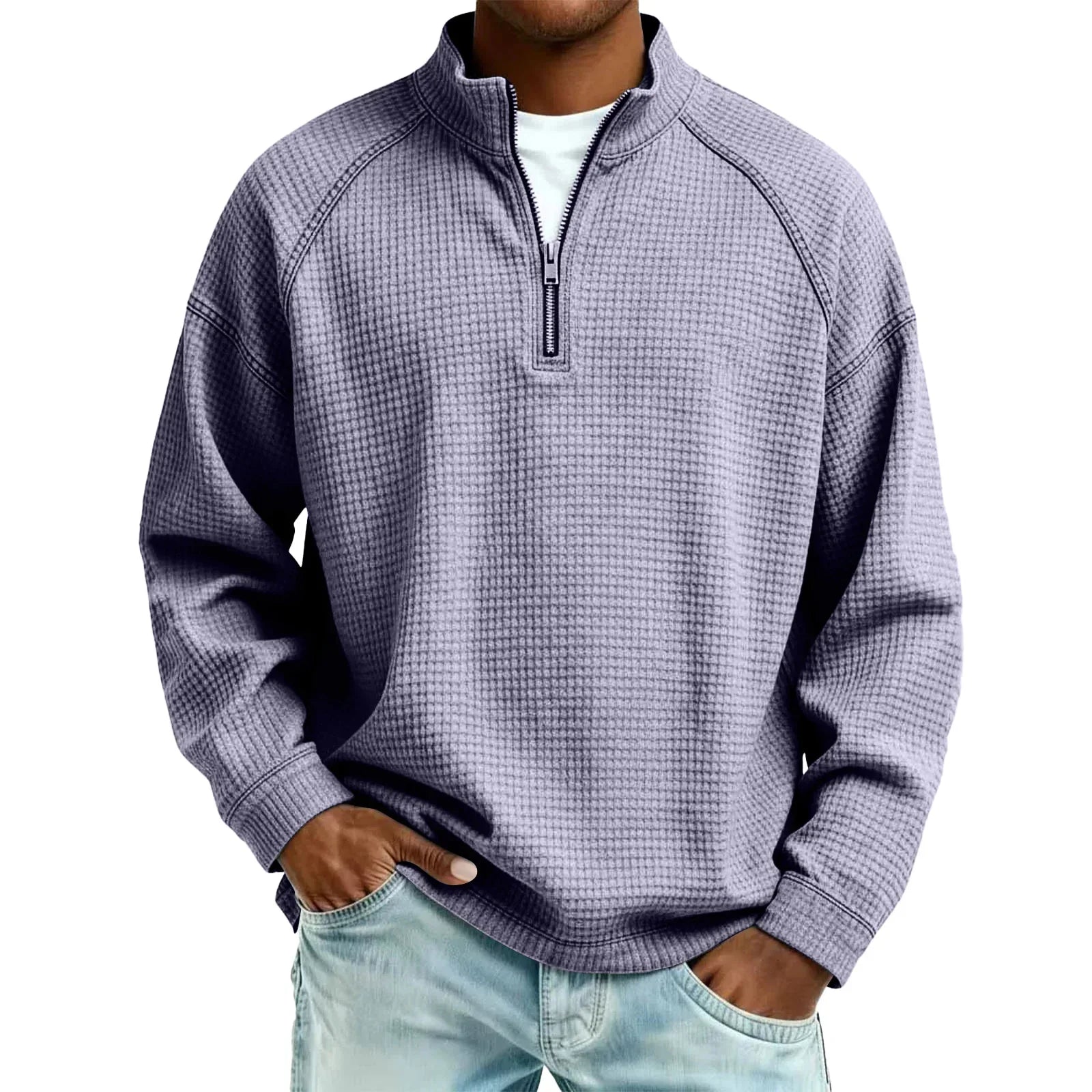 Textured Waffle-Knit Sweatshirt