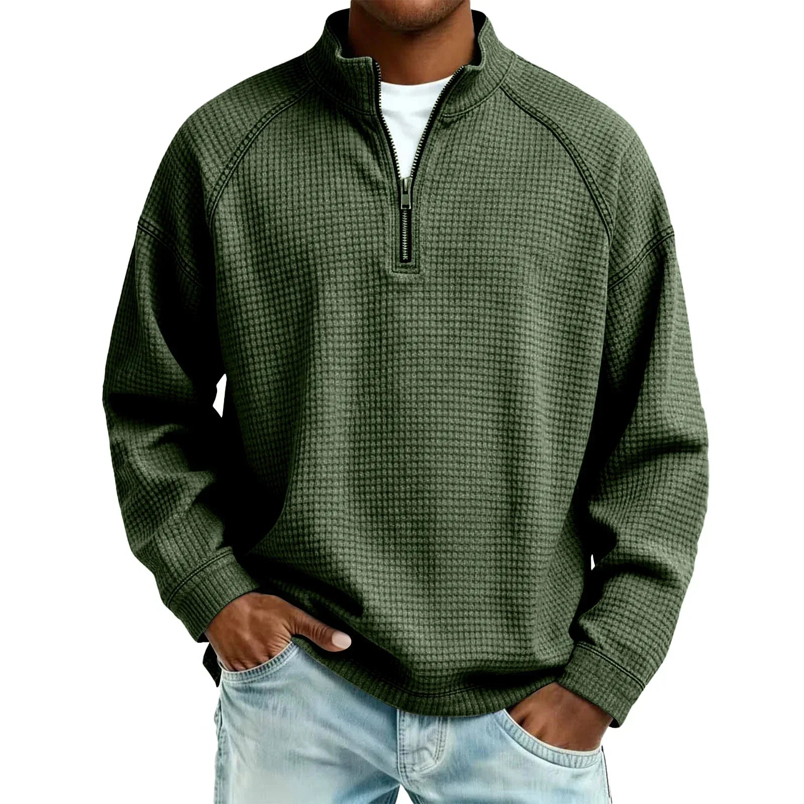 Textured Waffle-Knit Sweatshirt
