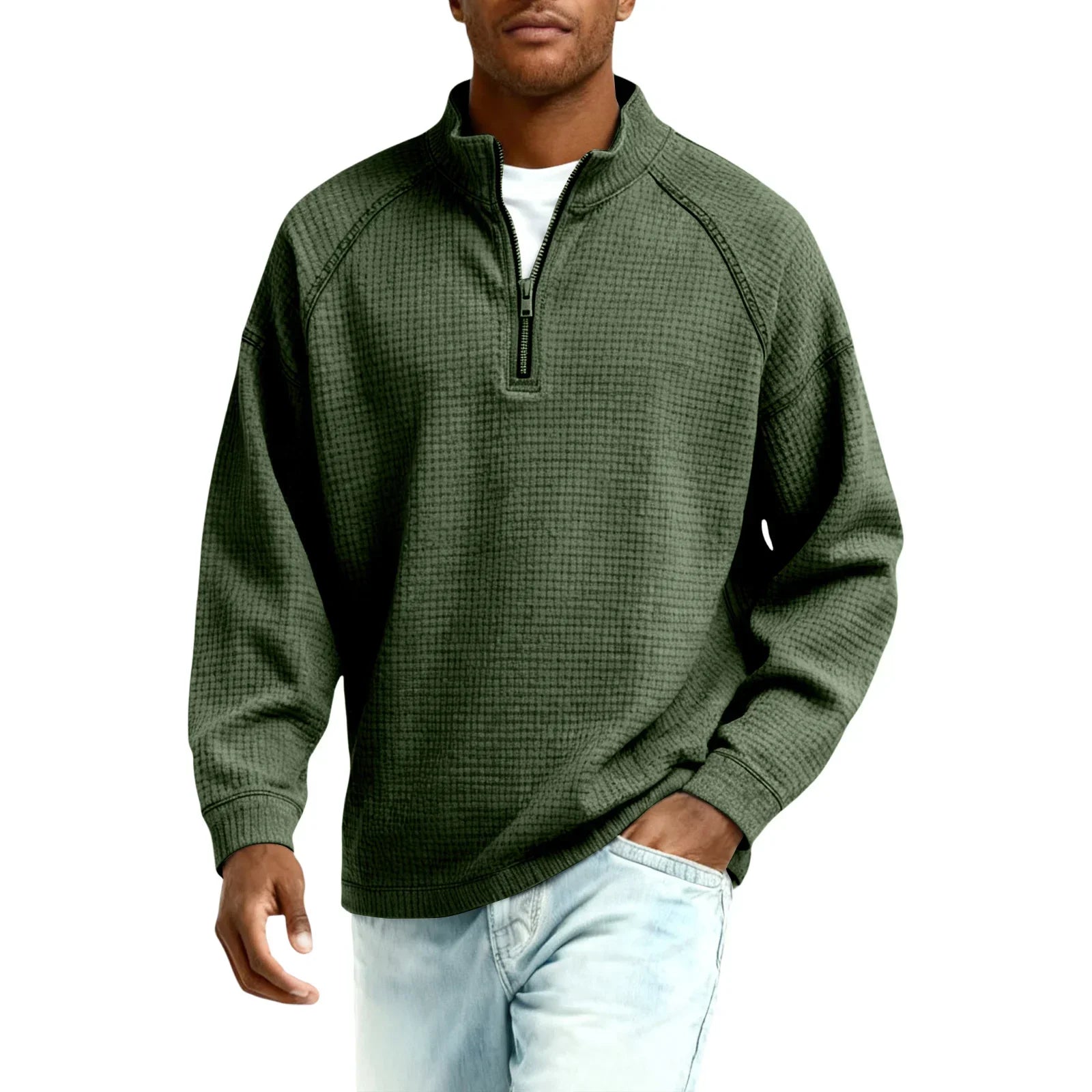 Textured Waffle-Knit Sweatshirt