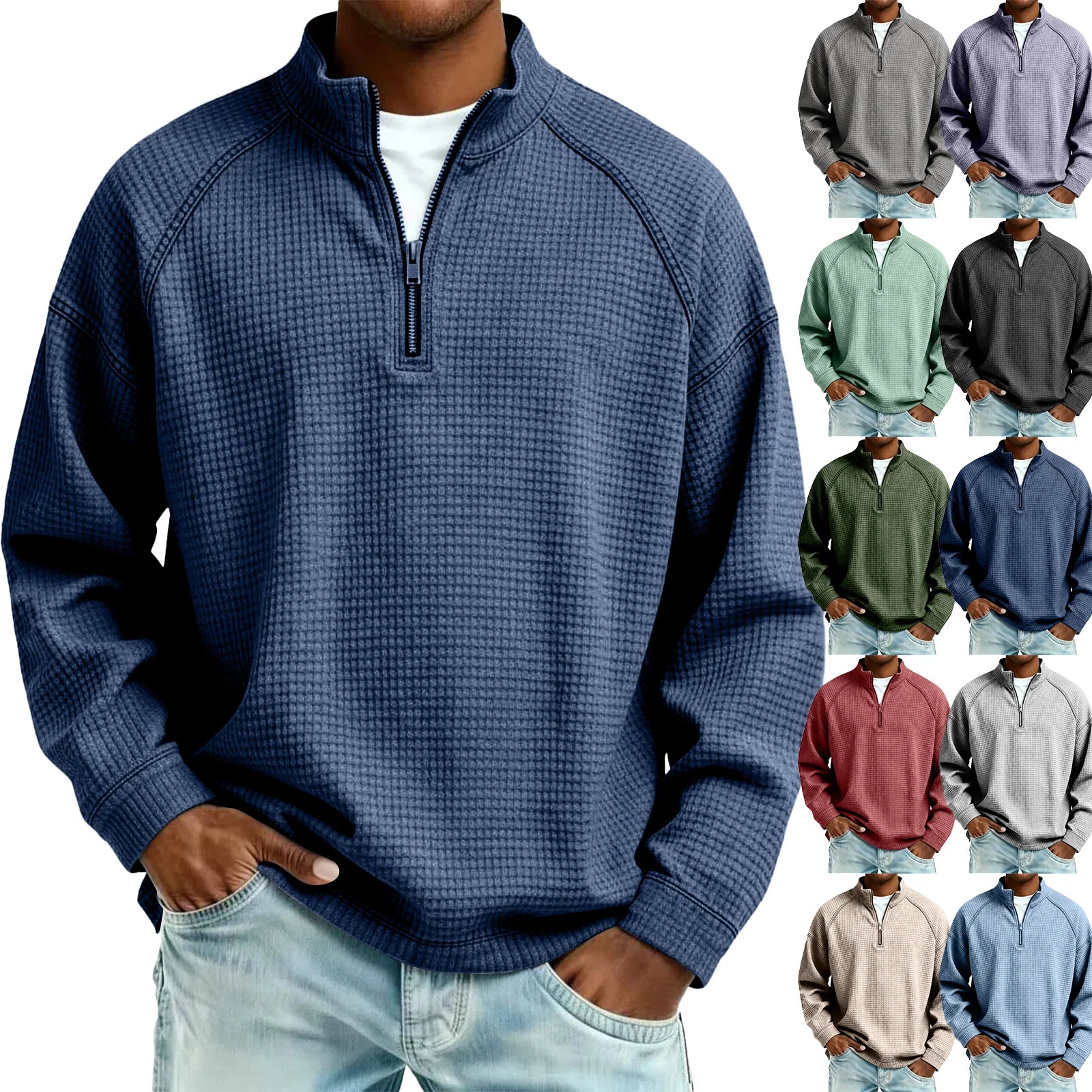 Textured Waffle-Knit Sweatshirt