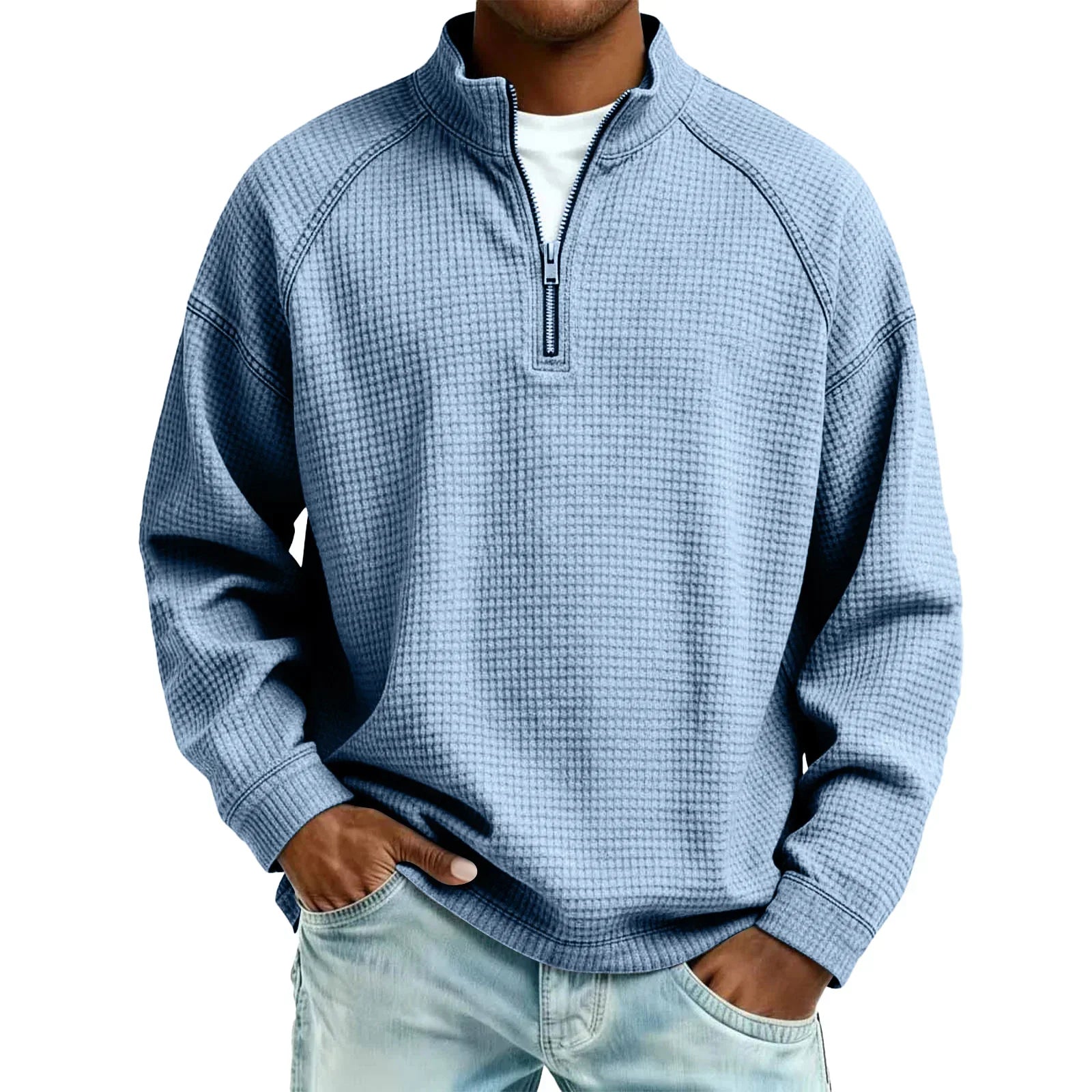 Textured Waffle-Knit Sweatshirt