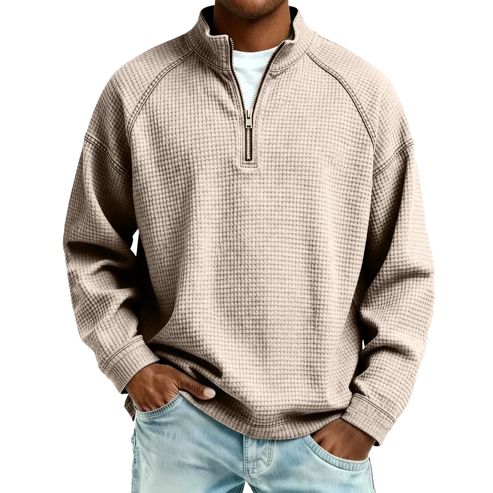 Textured Waffle-Knit Sweatshirt