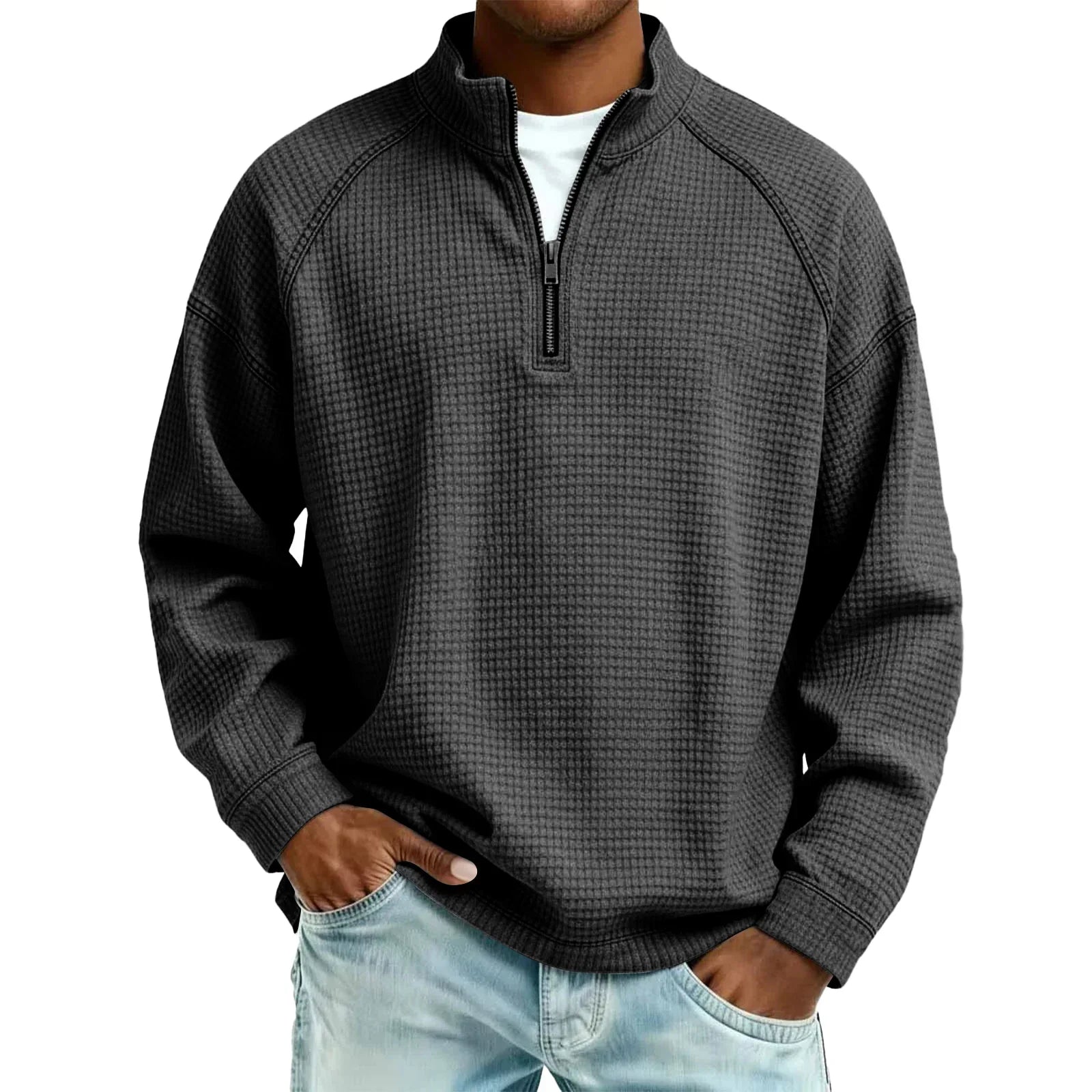 Textured Waffle-Knit Sweatshirt