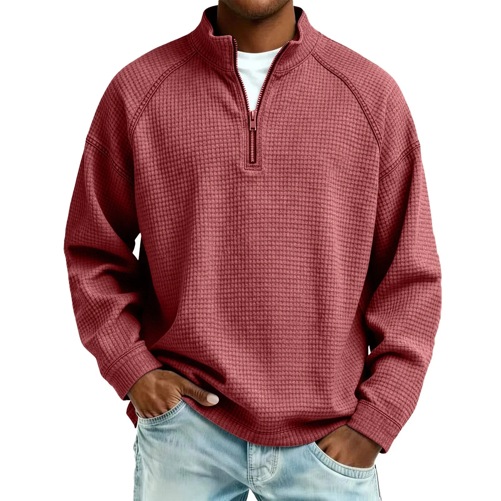 Textured Waffle-Knit Sweatshirt