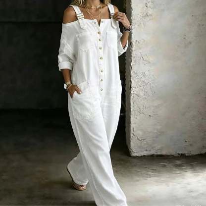 🔥Limited-time offer-Loose Fit Wide-Leg Overall Jumpsuit with Pockets