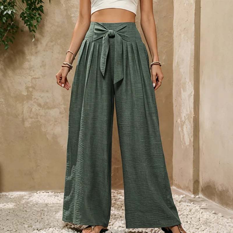 Women's High-Waisted Tie-Front Wide-Leg Pants