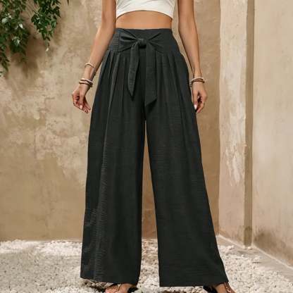 Women's High-Waisted Tie-Front Wide-Leg Pants
