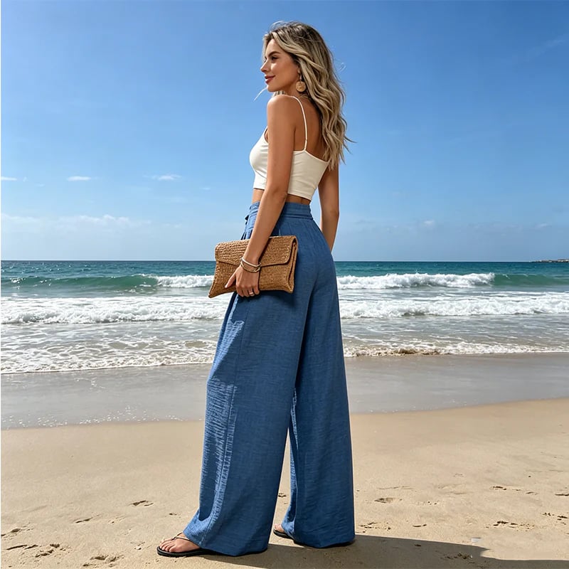 Women's High-Waisted Tie-Front Wide-Leg Pants