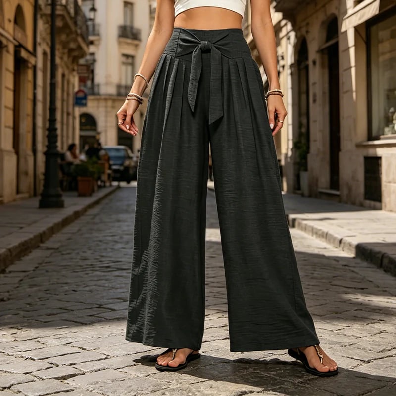 Women's High-Waisted Tie-Front Wide-Leg Pants