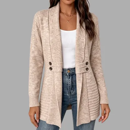 Women's Casual Chic Shawl Collar Side Button Detail Long Sleeve Knit Cardigan
