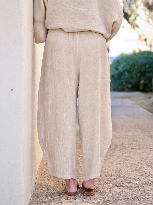 Women's Plum Linen Cotton 3/4 Sleeve Top & Balloon Wide Leg Pants Two Piece Set