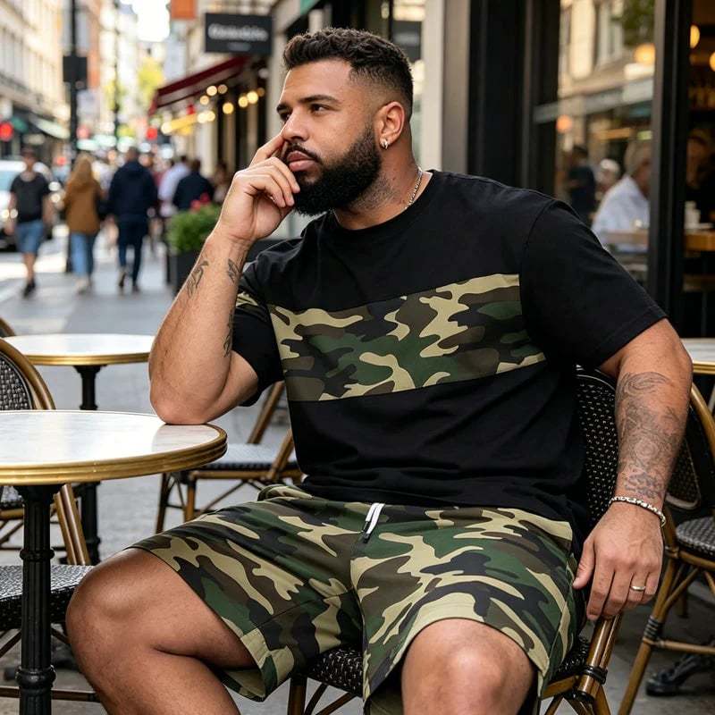 👕40% OFF!🩳Men's Camo Print T-Shirt & Shorts Set – Coordinated, Relaxed, Breathable 🌿