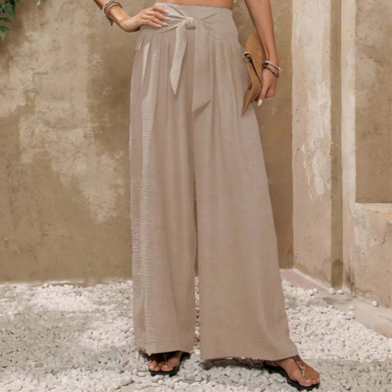 Women's High-Waisted Tie-Front Wide-Leg Pants
