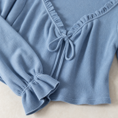 Women's Textured Knit V-Neck Tie-Front Long Sleeve Top