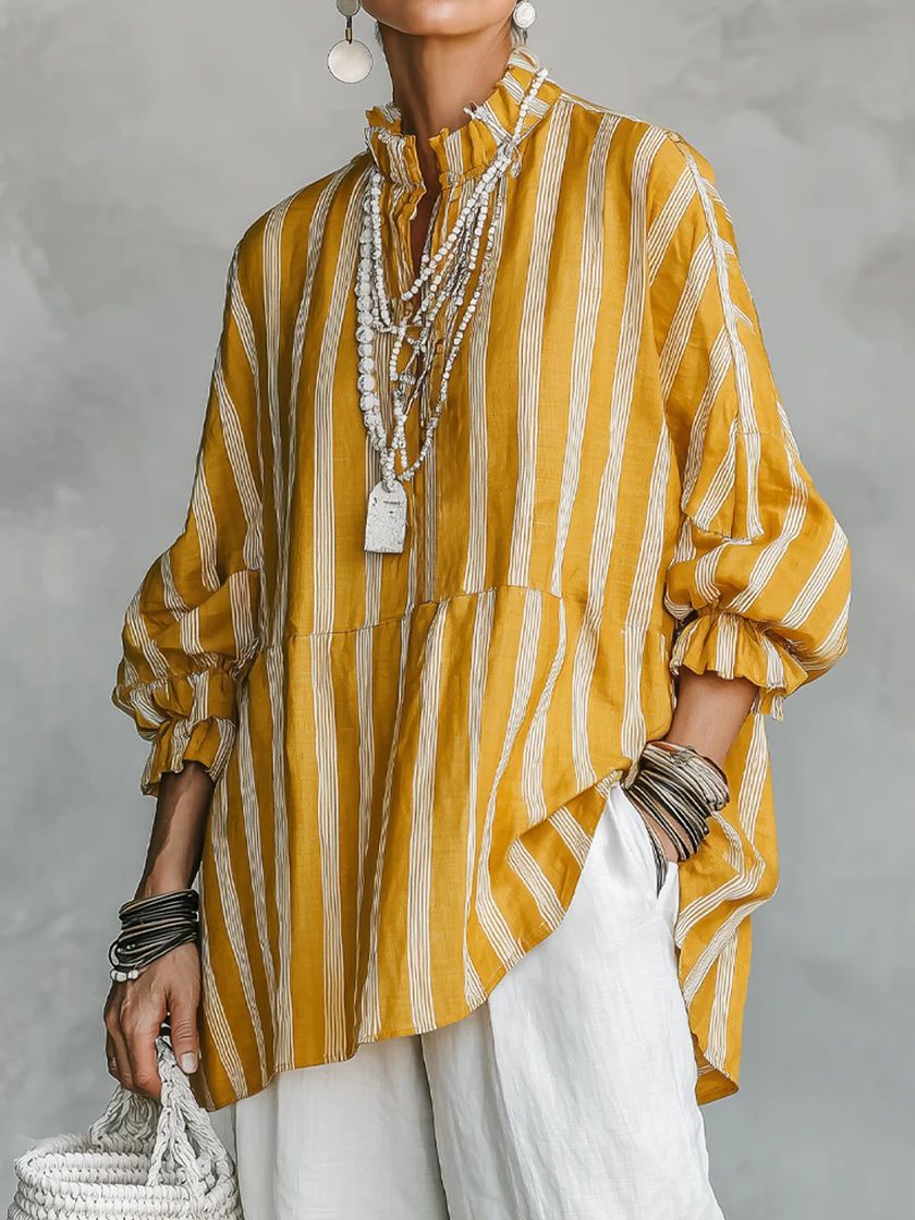 Casual Striped Linen-cotton Shirt