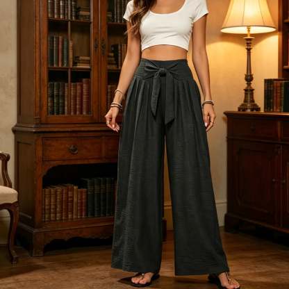 Women's High-Waisted Tie-Front Wide-Leg Pants