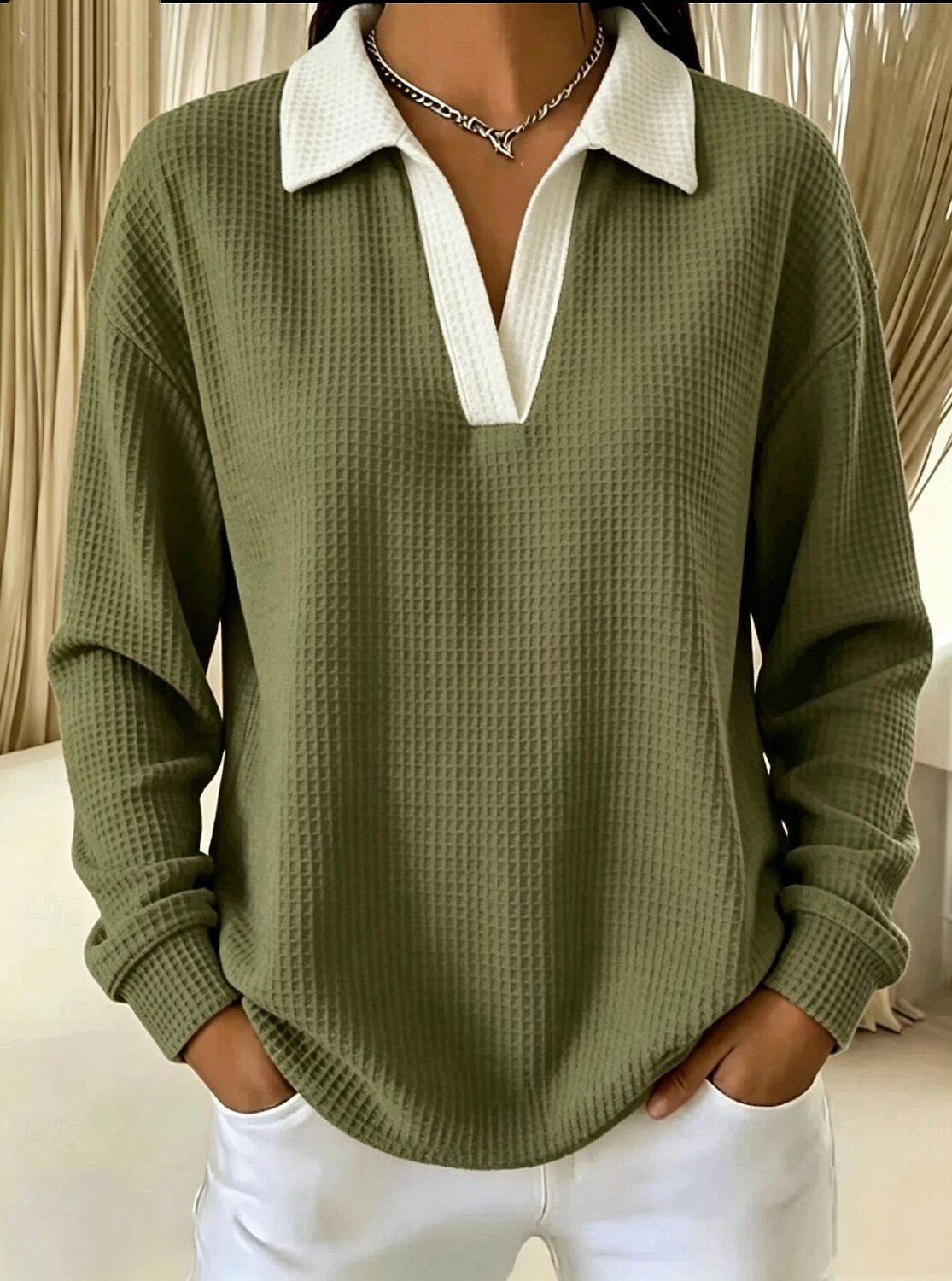 Women's Waffle Hoodies Casual Long Sleeve Lapel Regular Tops Casual Work Holiday Blue Black Red Green Fall Winter