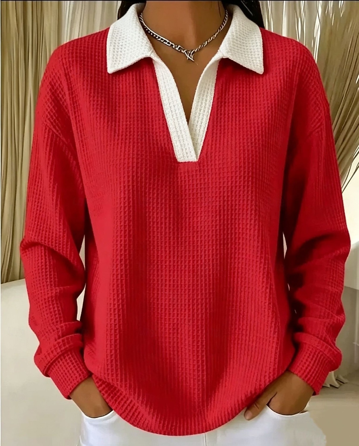 Women's Waffle Hoodies Casual Long Sleeve Lapel Regular Tops Casual Work Holiday Blue Black Red Green Fall Winter