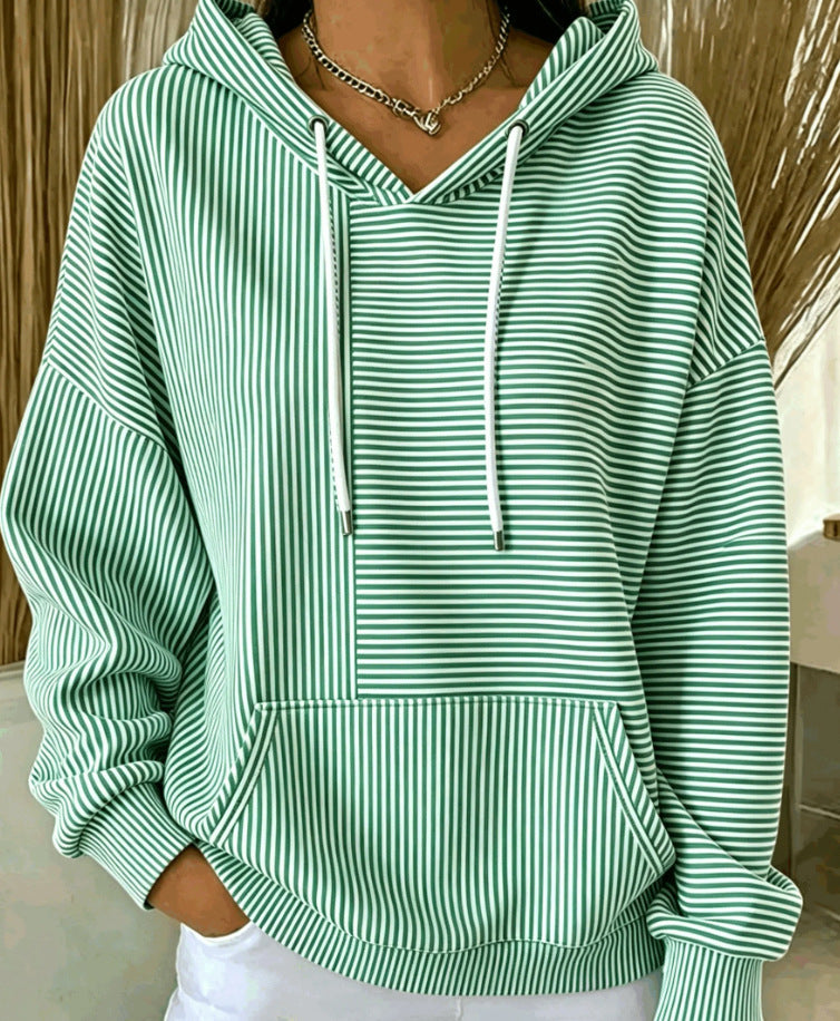 Casual Striped Cotton Hoodie