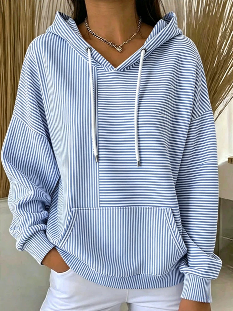 Casual Striped Cotton Hoodie