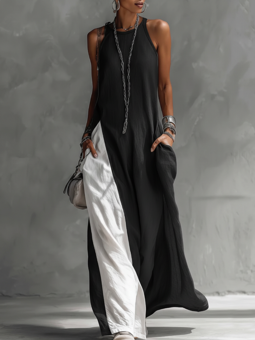 Casual And Cozy Color-blocked Cotton Dress