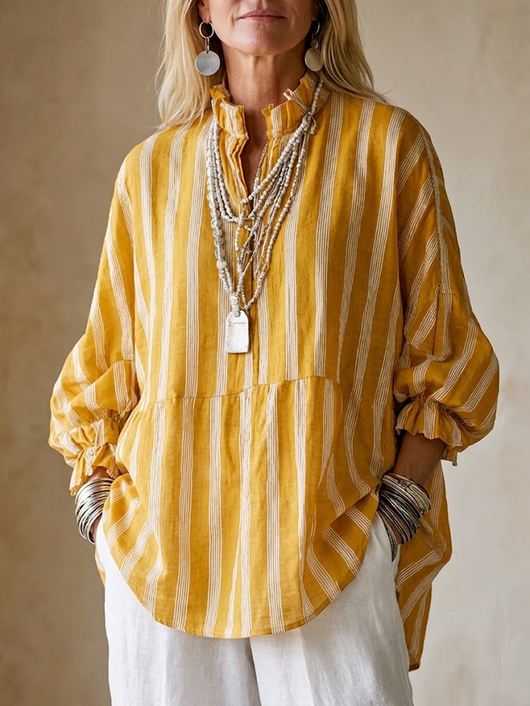 Casual Striped Linen-cotton Shirt