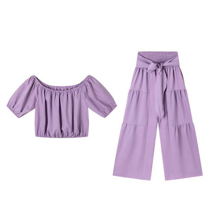Off-Shoulder Puff Sleeve Top & Wide-Leg Pants 2-Piece Set – Elegant, Comfortable & Perfect for Summer Days ☀️